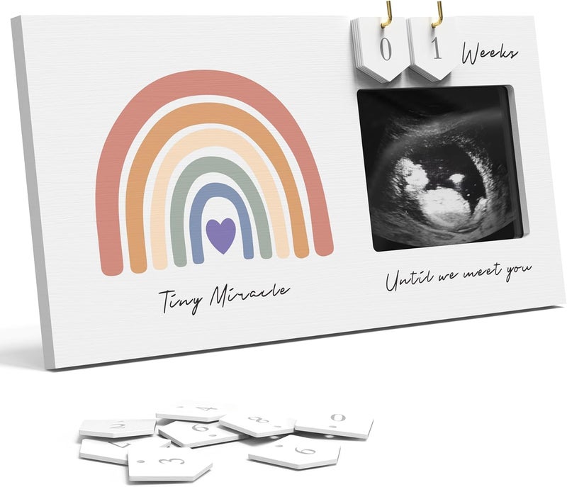 EURSET Rainbow Baby Sonogram Picture Frame Countdown Weeks, Pregnancy Announcement Ideas, 4"x3" Ultrasound Photo, Gender Reveal Baby-Shower Gift for New Mom Dad Expecting Parents Grandparents to Be Keepsake - Image 1